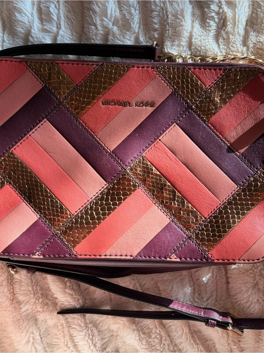 Michael Kors Pink Purple Multi Leather Patchwork Crossbody